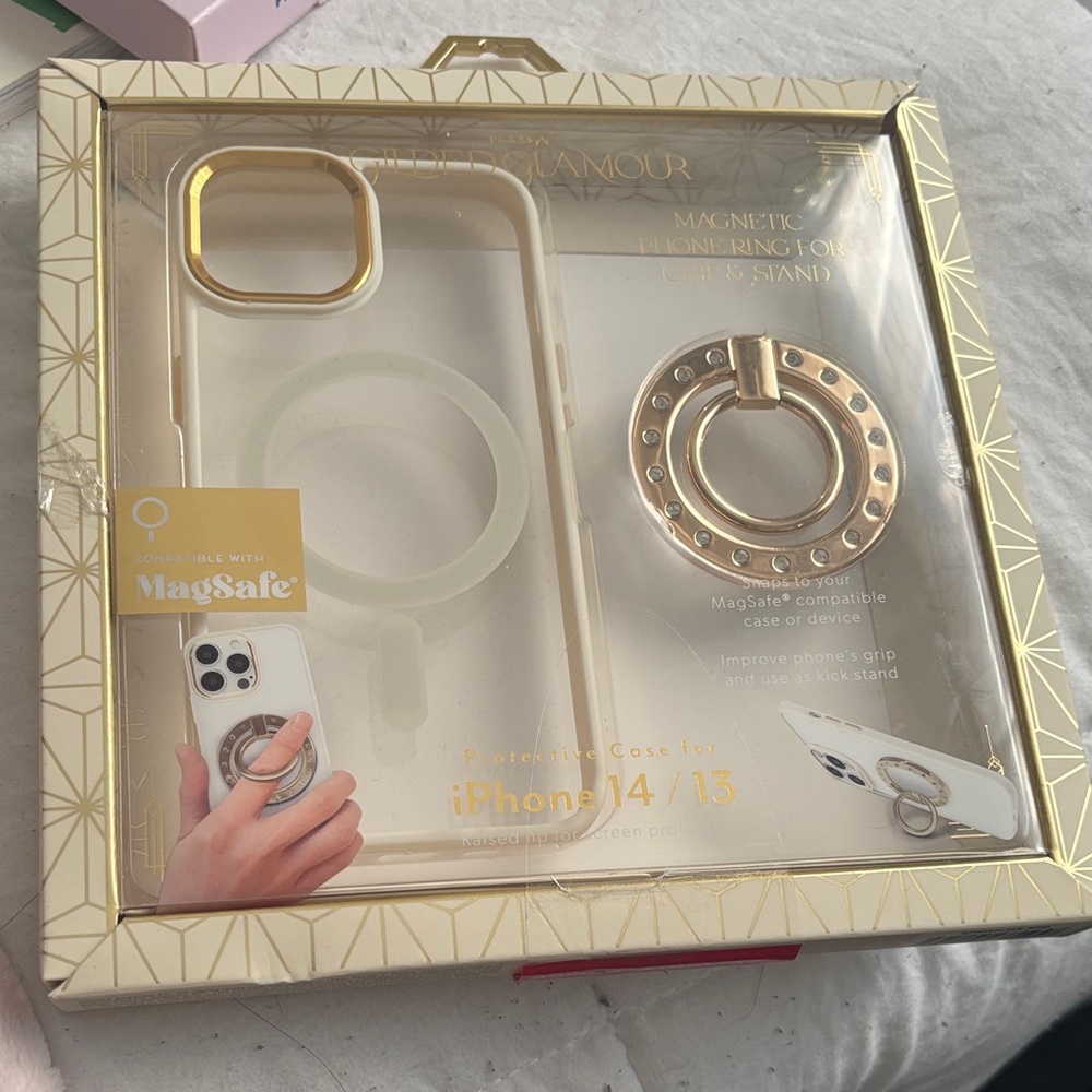 Glamour Cream iPhone 14/13 Case with MagSafe Ring Stand